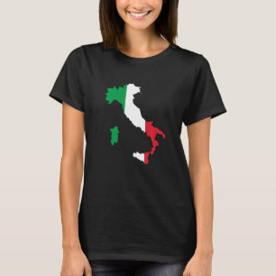 Camiseta Mapa de esquema de Italia con franjas verdes rojas