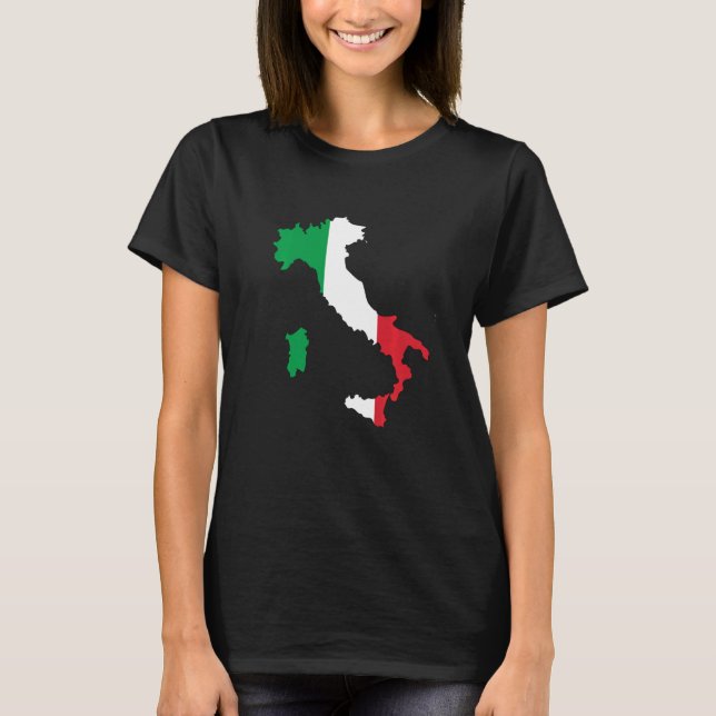 Camiseta Mapa de esquema de Italia con franjas verdes rojas (Anverso)