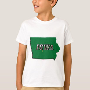 Camiseta Mapa de estado de Iowa Esbozo verde y foto texto n