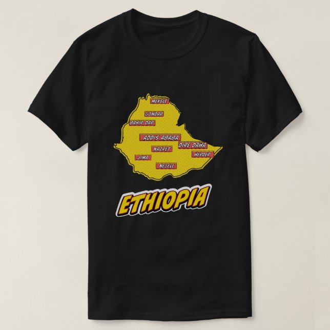 Camiseta Mapa de Etiopía ilustrado con arte pop (Diseño del anverso)