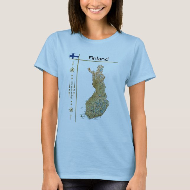 Camiseta Mapa de Finlandia + Bandera + Título (Anverso)