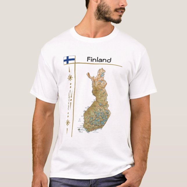 Camiseta Mapa de Finlandia + Marca + Título Camisa-T (Anverso)
