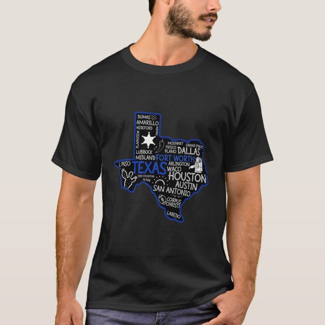 Camiseta Mapa de Fort Worth Texas con ciudades (Anverso)