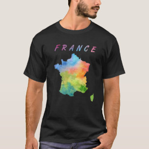 Camiseta Mapa de Francia Colorido Mapa de Agua Ilustra