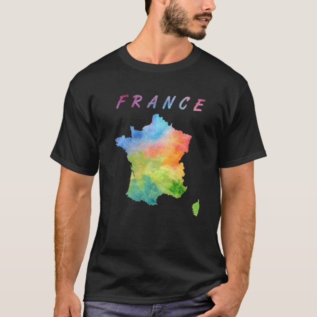 Camiseta Mapa de Francia Colorido Mapa de Agua Ilustra (Anverso)