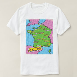 Camiseta Mapa de Francia ilustrado con Pop Art