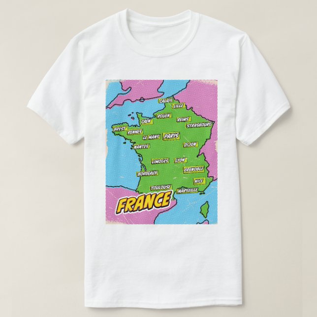 Camiseta Mapa de Francia ilustrado con Pop Art (Diseño del anverso)