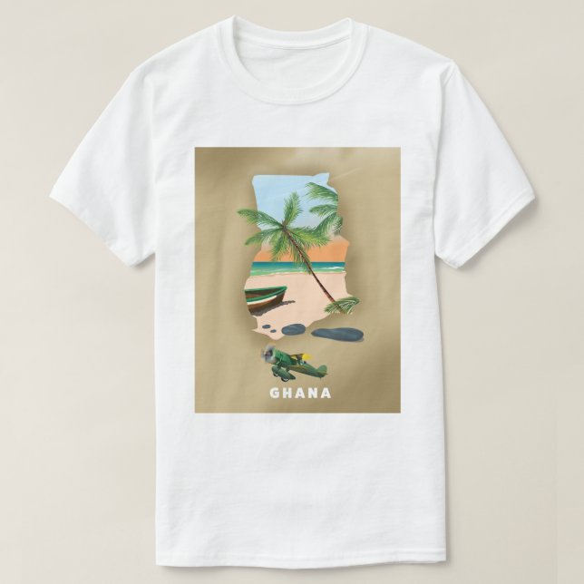 Camiseta Mapa de Ghana ilustrado afiche de viajes. (Diseño del anverso)
