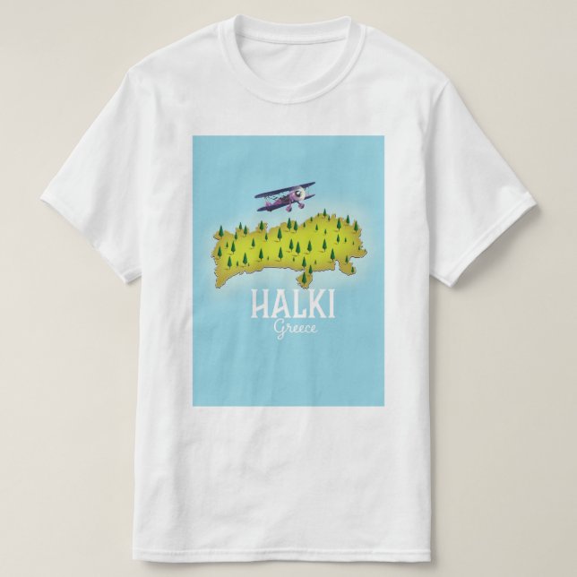 Camiseta Mapa de Grecia de Halki Afiche de viaje ilustrado (Diseño del anverso)