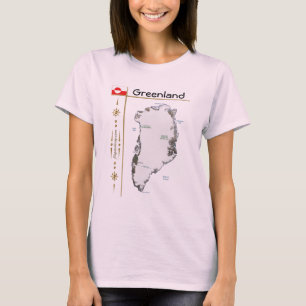 Camiseta Mapa de Groenlandia + Bandera + Título Camisa-T