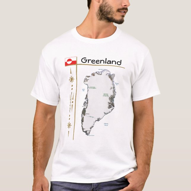 Camiseta Mapa de Groenlandia + Bandera + Título Camisa-T (Anverso)