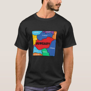 Camiseta Mapa de Hungría de color simplificado con vecino
