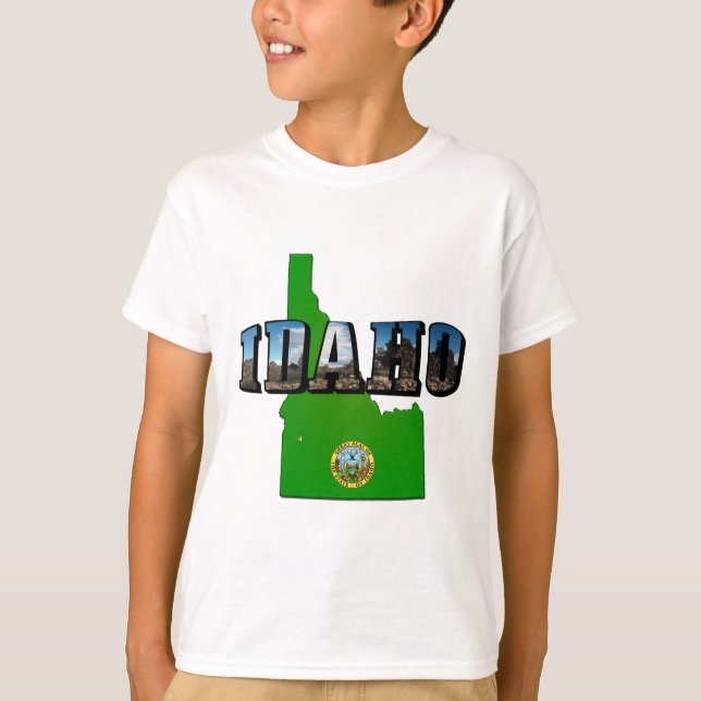 Camiseta Mapa de Idaho, Sello y texto de imagen (Anverso)