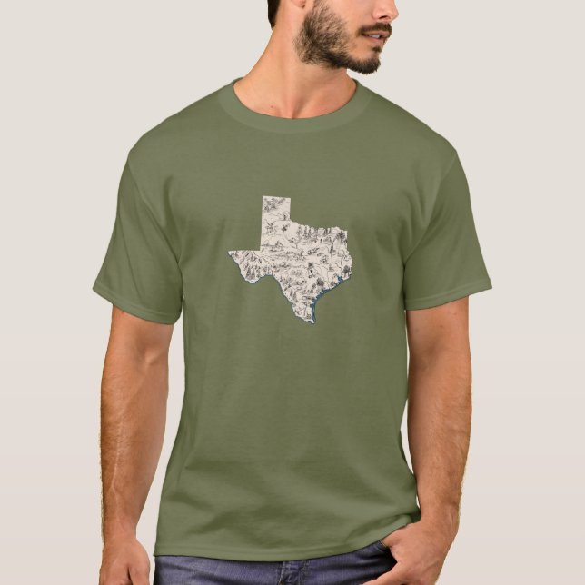 Camiseta Mapa de imágenes texanas de época de Texas (Anverso)