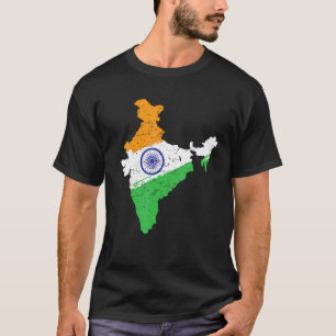 Camiseta Mapa De India En Tricolor Con Ashoka Chakra Desi I