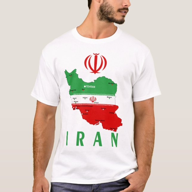 Camiseta Mapa de Irán con bandera y emblema (Anverso)