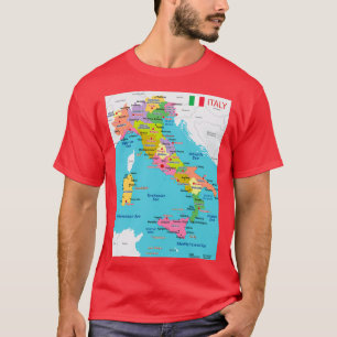 Camiseta Mapa de Italia con regiones y ciudades principales