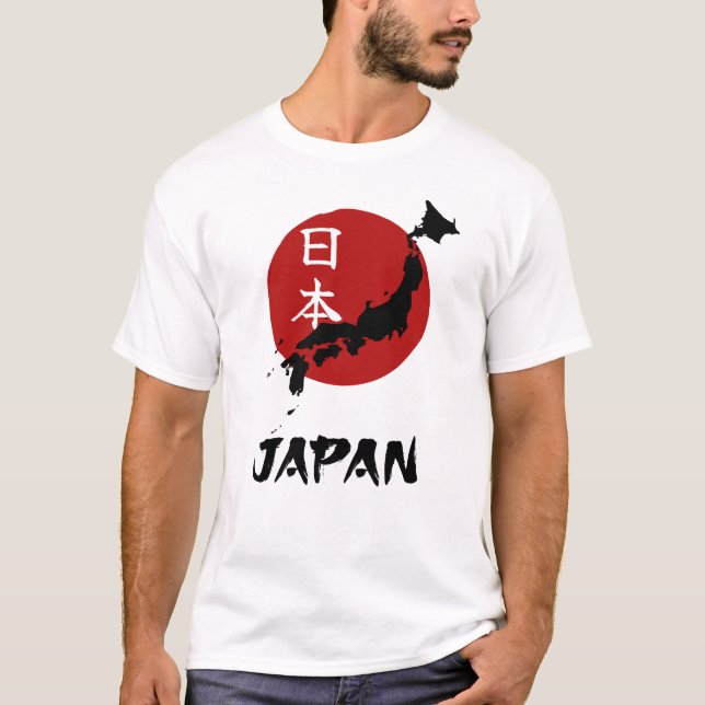 Camiseta Mapa de Japón con decoración de sol rojo (Anverso)