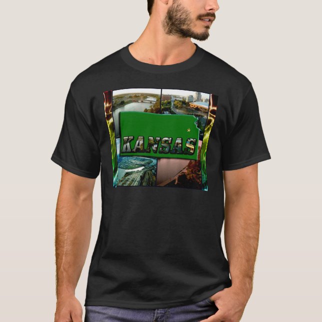 Camiseta Mapa de Kansas y fotos (Anverso)