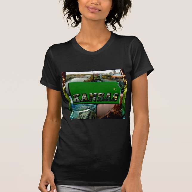 Camiseta Mapa de Kansas y fotos (Anverso)