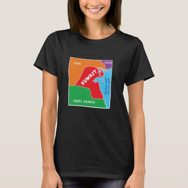 Camiseta Mapa de Kuwait de color simplificado con vecinos (Anverso)