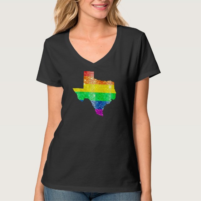 Camiseta Mapa de la bandera arcoiris del Orgullo Gay de Tex (Anverso)