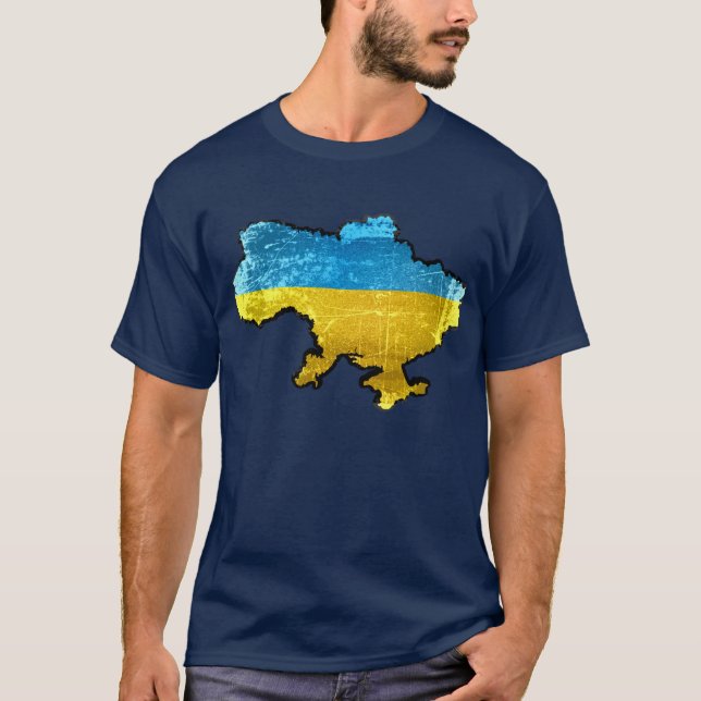 Camiseta Mapa de la bandera de Ucrania del Grunge (Anverso)