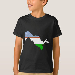 Camiseta Mapa de la bandera de Uzbekistán del mismo tamaño
