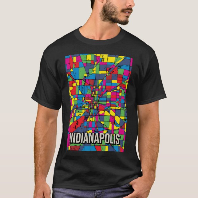 Camiseta Mapa de la ciudad de Indianápolis - Vibrante Abstr (Anverso)