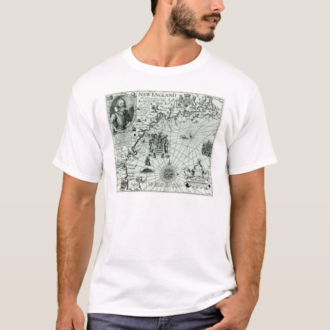 Camiseta Mapa de la costa costa de Nueva Inglaterra (Anverso)