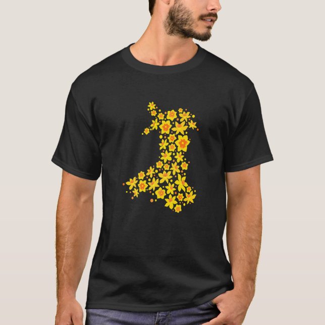 Camiseta Mapa de la flor nacional galesa de Daffodil St Dav (Anverso)
