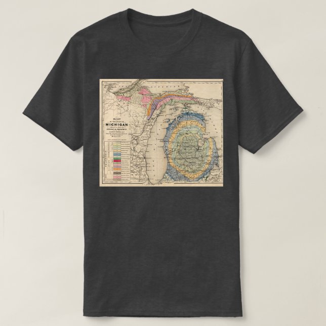 Camiseta Mapa de la geología de Michigan 1873 (Diseño del anverso)