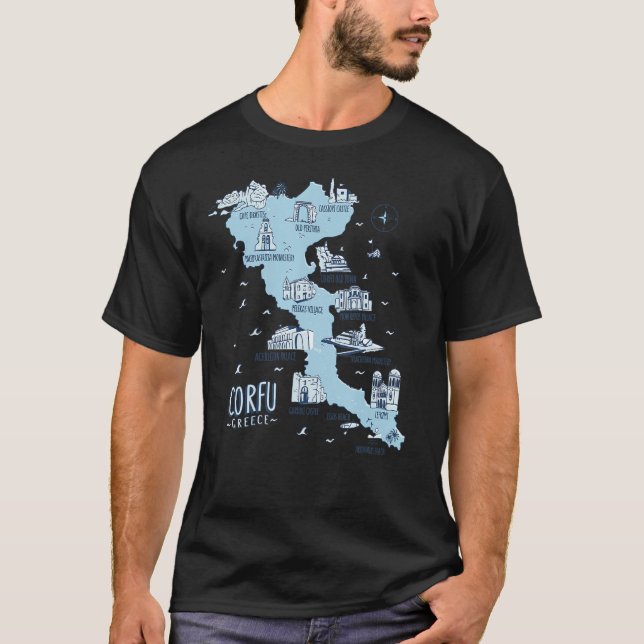 Camiseta Mapa De La Isla Corfú Grecia (Anverso)