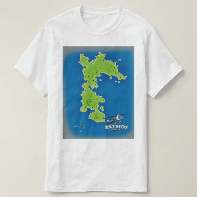 Camiseta mapa de la isla de Patmos Grecia (Diseño del anverso)