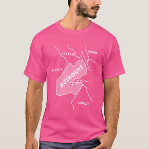 Camiseta Mapa de la línea blanca dibujado a mano de Yibuti,
