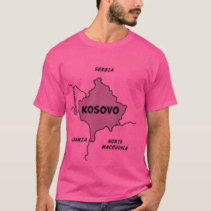 Camiseta Mapa de la línea negra dibujada a mano de Kosovo y