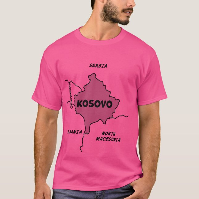 Camiseta Mapa de la línea negra dibujada a mano de Kosovo y (Anverso)