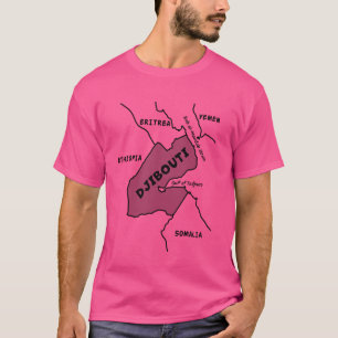 Camiseta Mapa de la línea negra dibujada a mano de Yibuti, 