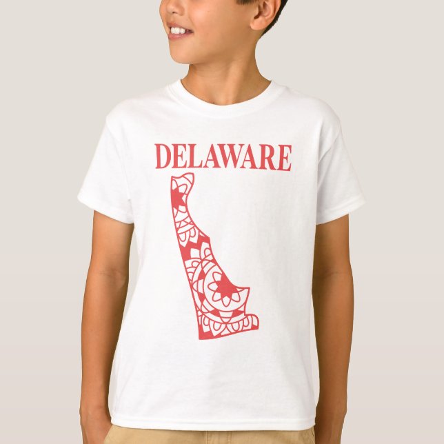Camiseta Mapa de la Mandala estatal de Delaware, Hecho en D (Anverso)