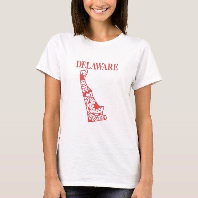 Camiseta Mapa de la Mandala estatal de Delaware, Hecho en D (Anverso)