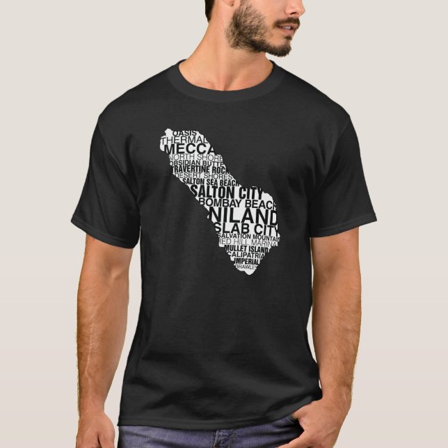 Camiseta Mapa de la palabra del mar de Salton: Oscuro (Anverso)