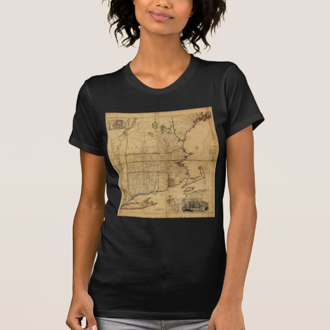 Camiseta Mapa de la parte habitada de Nueva Inglaterra 1755 (Anverso)