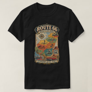 Camiseta Mapa de la Ruta 66 de Chicago a Santa Mónica Vinta