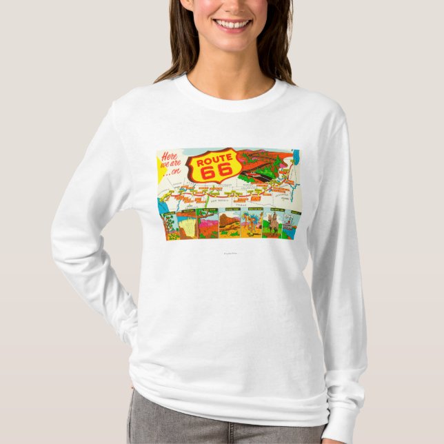 Camiseta Mapa de la ruta 66 de Los Ángeles a Chicago (Anverso)