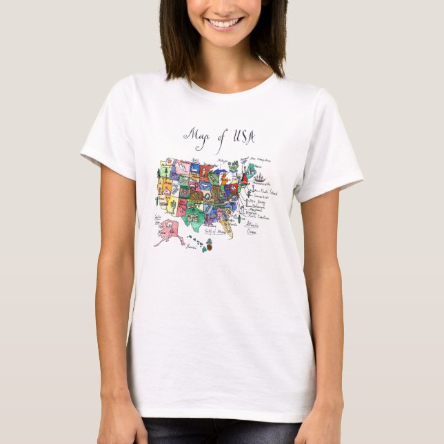 Camiseta Mapa de las atracciones de los Estados Unidos de A (Anverso)