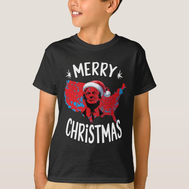 Camiseta Mapa de las elecciones rojas de Trump Feliz Navida (Anverso)