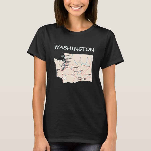 Camiseta Mapa De Las Principales Ciudades Del Estado De Was (Anverso)