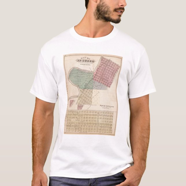 Camiseta Mapa de Le Sueur, mapa de Cleveland, Minnesota (Anverso)