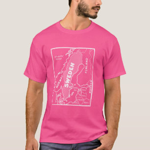 Camiseta Mapa de línea blanca dibujado a mano de Suecia y p
