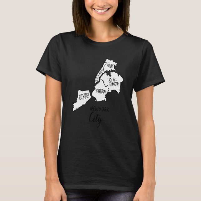 Camiseta Mapa de los 5 distritos de la ciudad de Nueva York (Anverso)